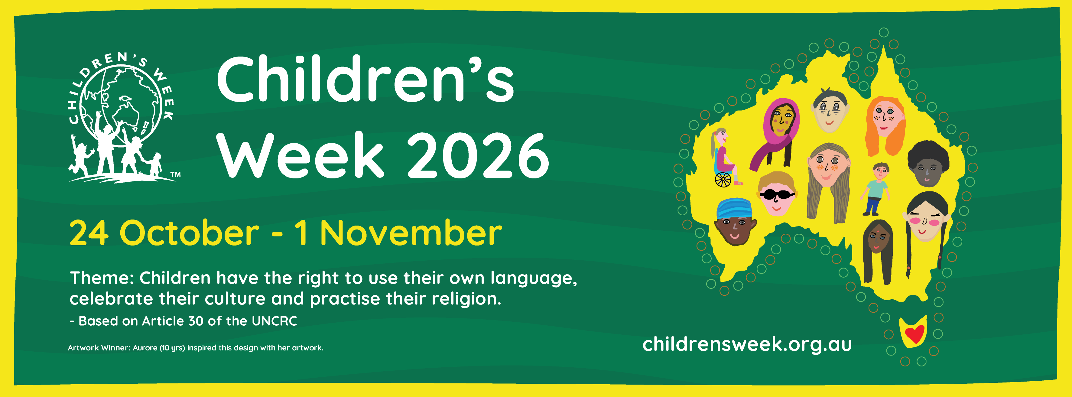 Children's Week 2026 — 24 October to 1 November. Theme: children have the right to use their own language, celebrate their culture and practise their religion.